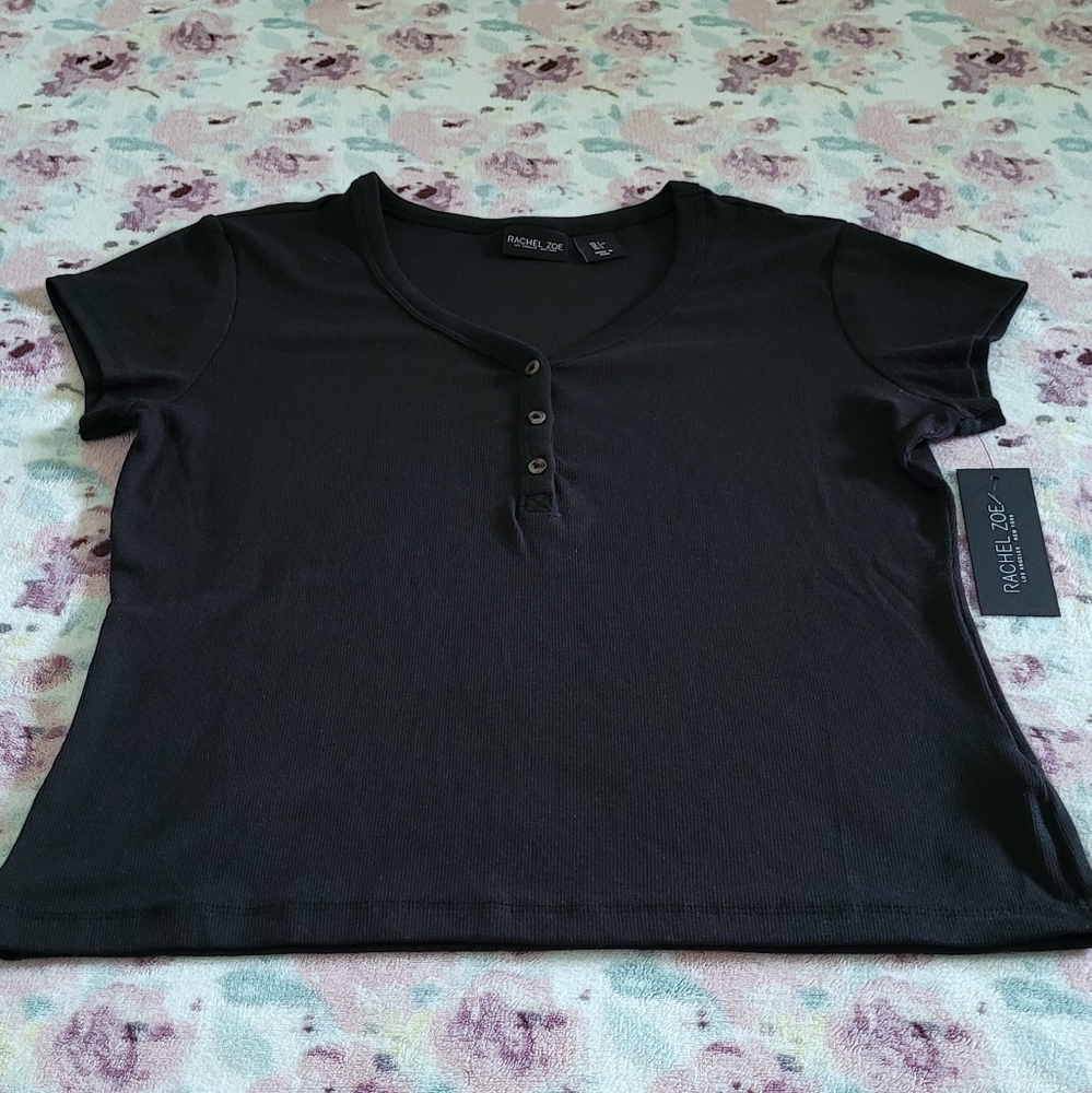 Rachel Zoe Ribbed Black🖤 Henley Top  - NWT - Picture 8 of 9